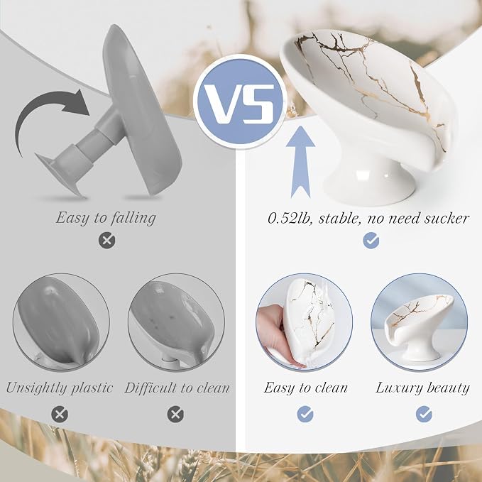 Soap Dish, Soap Holder Self Draining Leaf Shape Soap Dishes, Ceramic Drain Soap - Image 4