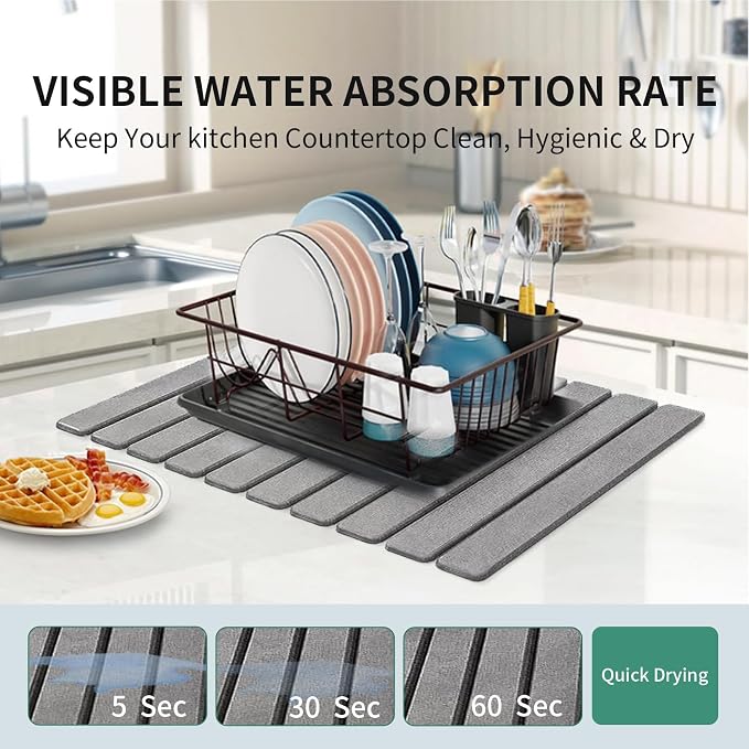 Stone Drying Mat for Kitchen Counter, Collapsible Dish Drying Mat, Fast Drying - Image 5