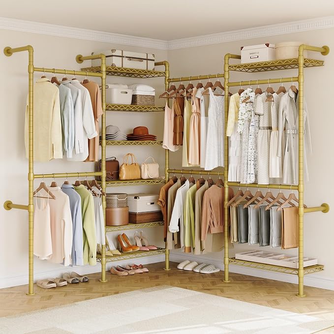 ONBRILL L4 Wall Mounted Industrial Pipe Clothing Rack, Closet Organizer System by ONBRILL