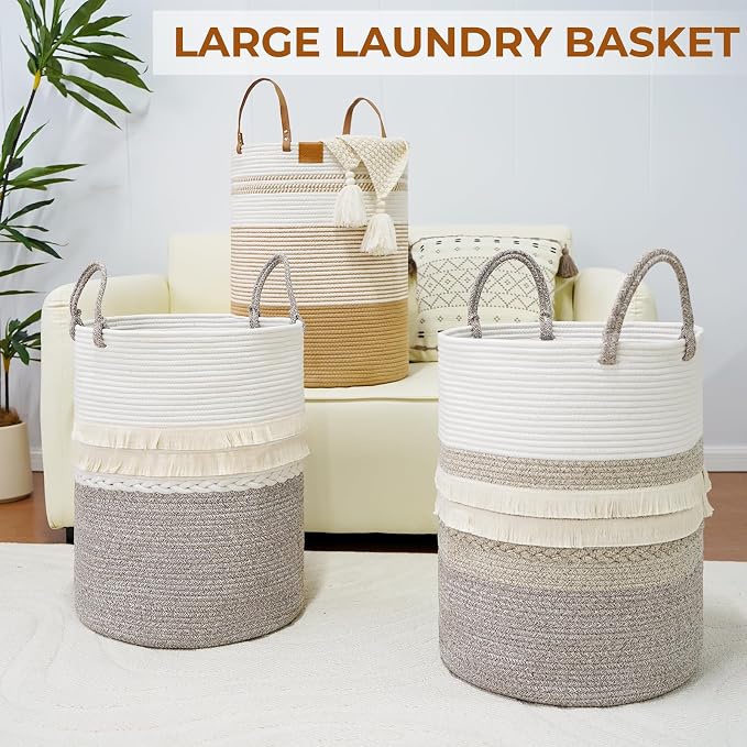 danpinera 79 L Large Laundry Basket, Tall Woven Cotton Storage Hamper - Image 8