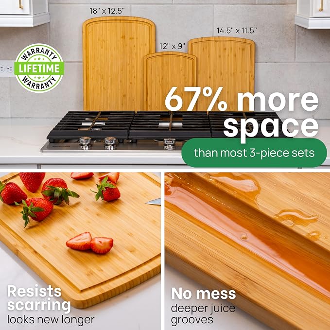 Wood Cutting Boards for Kitchen for Chopping Vegetables, Carving Meat, Slicing - Image 3