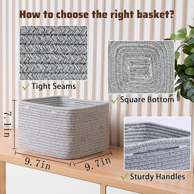 Small Organizing Baskets for Cubes Shelf, 9.7x9.7x7.1 Inch Rope Woven Storage - Image 2