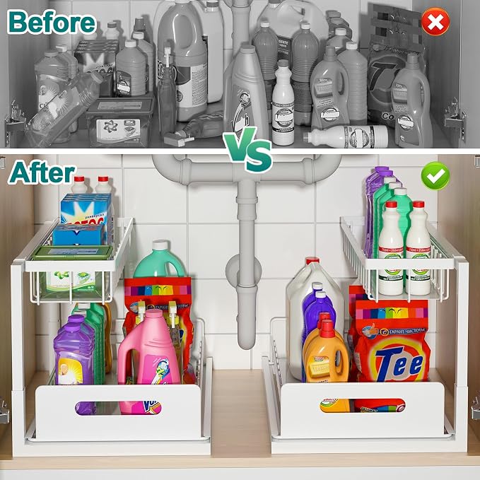 bukfen Under Sink Organizer, Pull Out Home Organizers 2-Tier Slide Out Sliding - Image 2