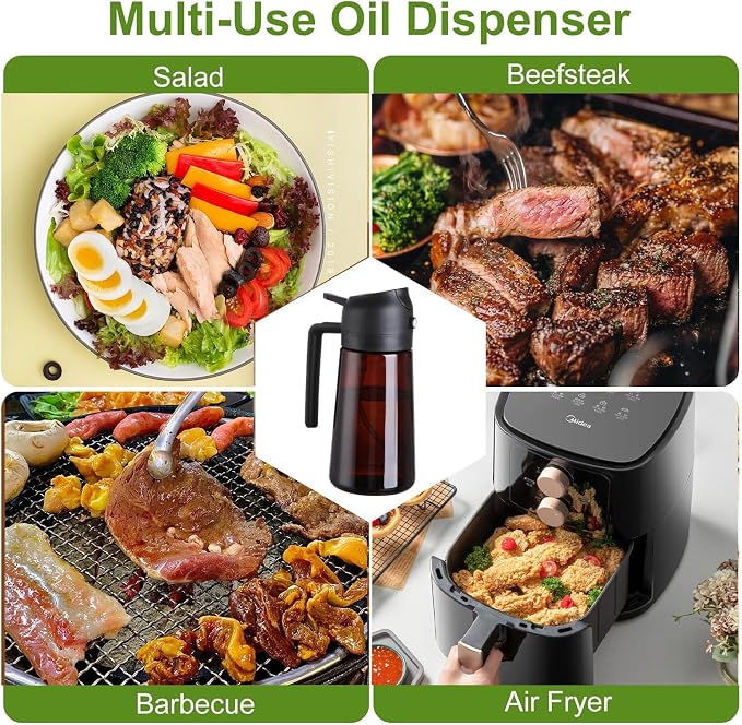 2-in-1 Glass Oil Dispenser & Sprayer - 16oz/470ml Leakproof Bottle - Image 5