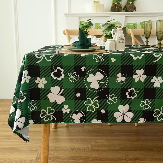 Gingham St Patricks Day Tablecloth Fabric - Image 3