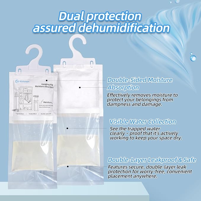 Moisture Absorber Hanging Bags 12 Pack - 7 oz Fragrance-Free Dehumidifier - Image 3