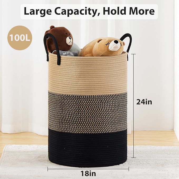 Fiona's magic 100L Extra Large Laundry Hamper Basket, 26.4Gal Tall Woven - Image 4