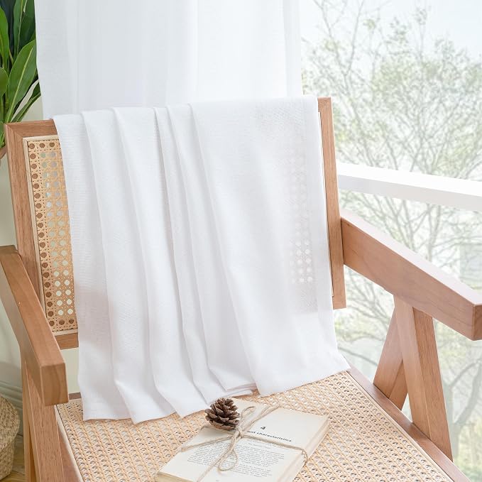 YoungsTex 63 Inch Length White Linen Curtains 2 Panels - Image 7