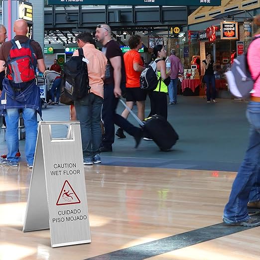 Kigley 2 Pcs Wet Floor Sign, 24 Inch Stainless Steel Caution Wet Floor Sign - Image 6