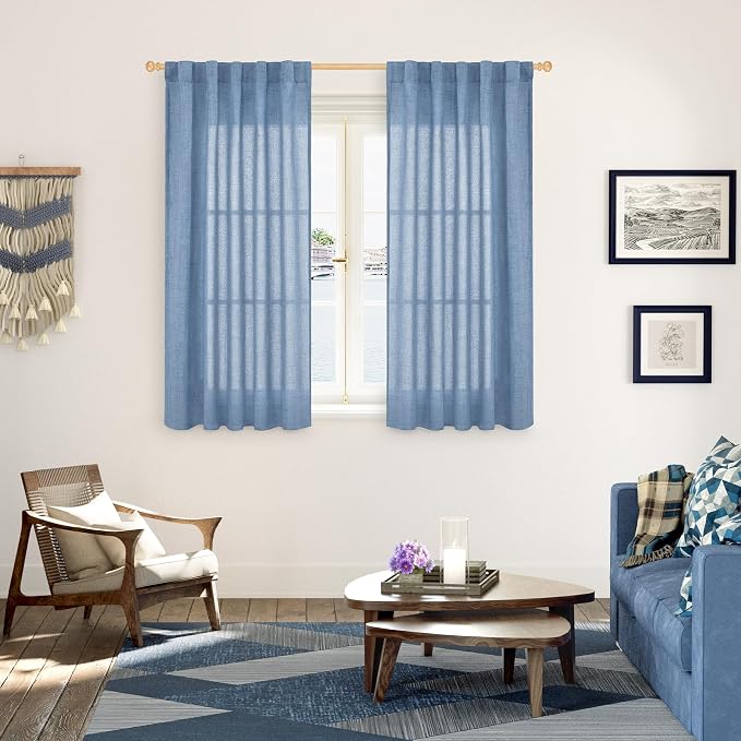 YoungsTex Denim Blue Linen Curtains 54 Inch Length - Image 2