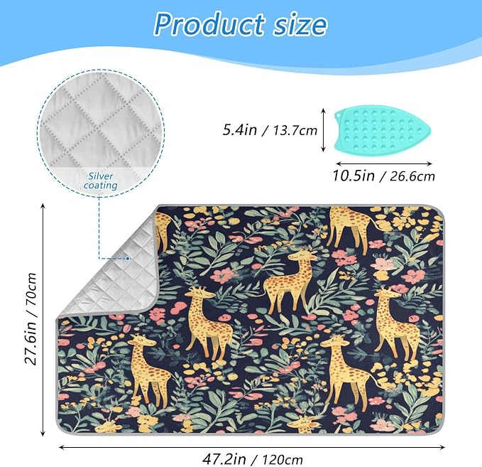 Giraffe Flowers Leaves Green Ironing Mat Thickened Ironing Blanket Travel - Image 2