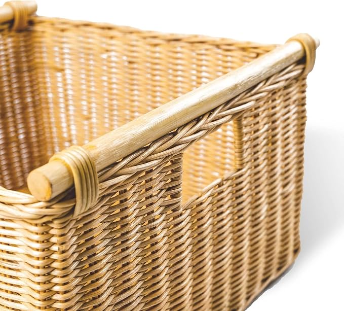 The Basket Lady Deep Pole Handle Wicker Storage Basket, 11.5 in L x 11.5 in W x - Image 2
