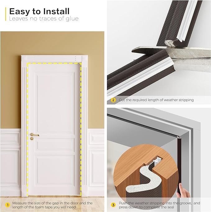 Ravinte Weather Stripping Door Seal Strip Soundproof "Q" Foam Weather Stripping - Image 5