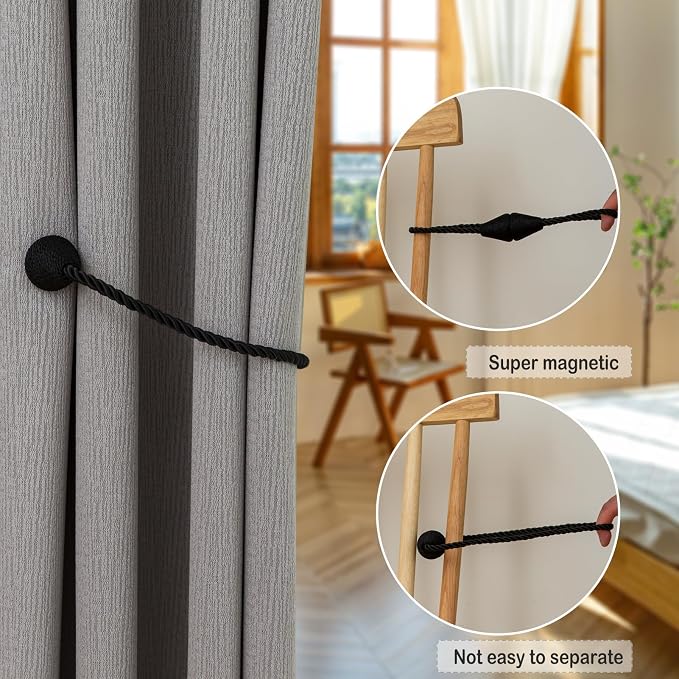 Magnetic Curtain Tiebacks 4 Pack Outdoor Rope Curtain Tie Backs Decorative - Image 4