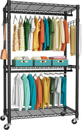 FUTASSI P1 Heavy Duty Garment Rack, 3 Tiers Adjustable Rolling Metal Closet by FUTASSI