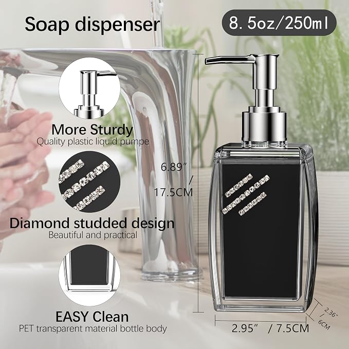 Black Soap Dispenser with Refillable Plastic Pump - Image 5