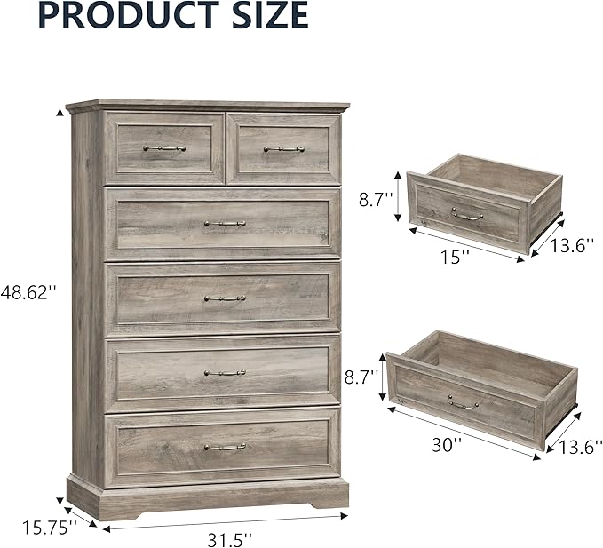 6 Drawer Dresser for Bedroom, Rustic Farmhouse Dresser - Image 2