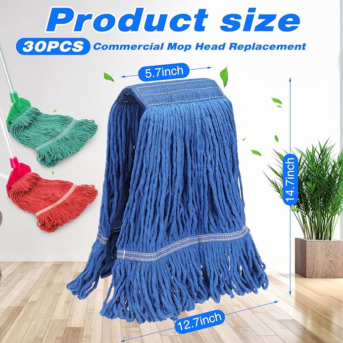 Roshtia 30 Pieces Commercial Mop Head Replacement Floor Cleaning Wet Mop Heads - Image 2