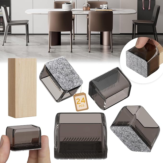 24PCS Rectangular Chair Leg Floor Protectors, Furniture Sliders, Non-Slip Felt by Indemo
