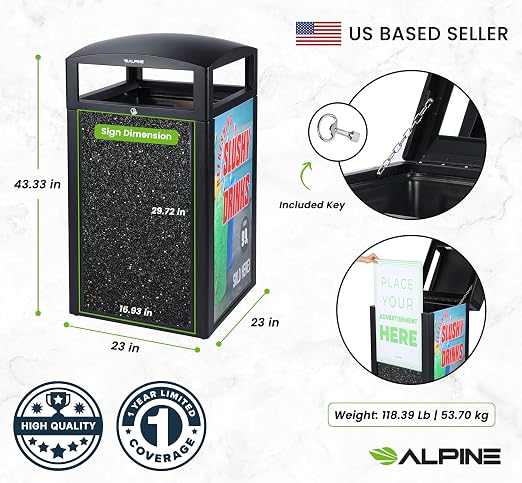 Alpine Outdoor Commercial Trash Can - Image 3