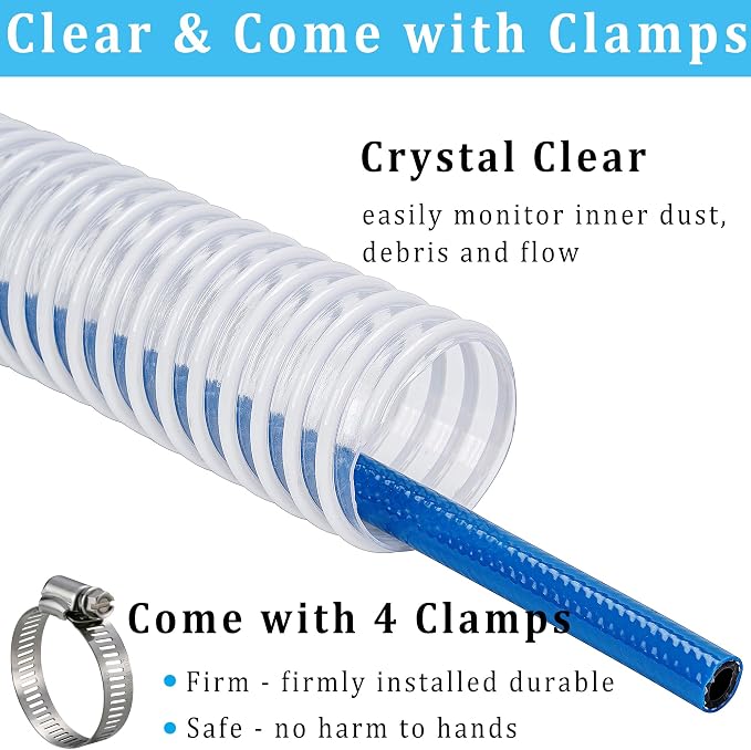 Dust Collection Hose 1-1/2 in × 5 ft Heavy Duty Clear Flexible PVC Reinforced - Image 4