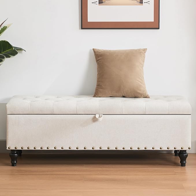 50" Storage Ottoman Bench, Tufted Ottoman - Image 3