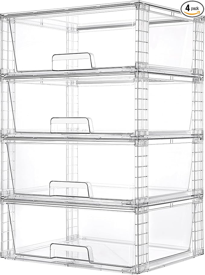 Vtopmart 4 Pack Large Stackable Storage Drawers, Easily Assemble Acrylic by Vtopmart