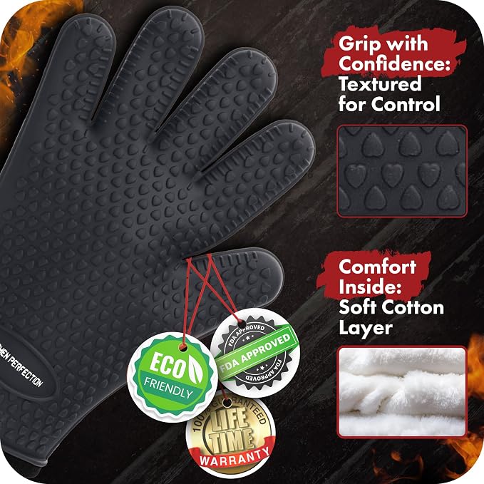 KITCHEN PERFECTION S Silicone Smoker Oven Gloves -Extreme Heat Resistant BBQ - Image 4
