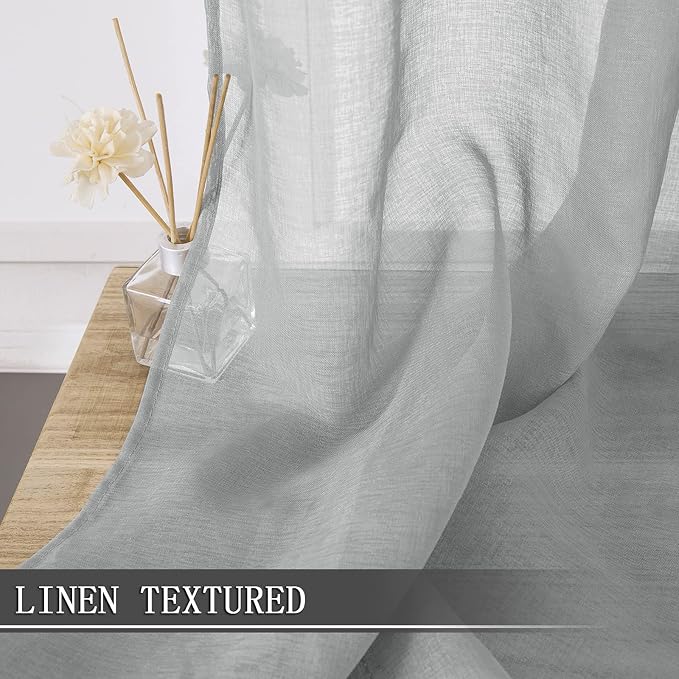 Tollpiz Short Sheer Curtains Linen Textured Living Room Curtain Sheers Light - Image 2