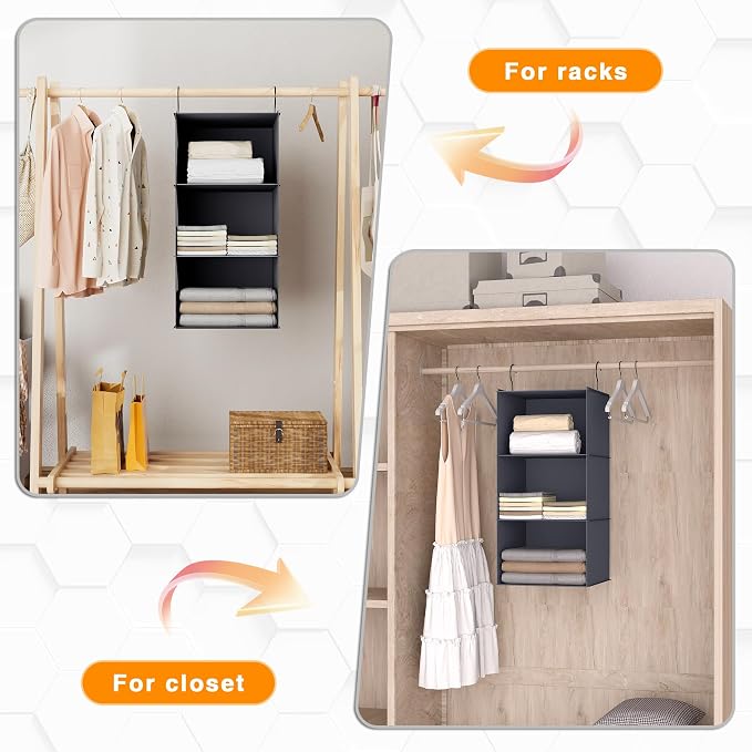 Hanging Closet Organizer and Storage 3-Shelf, Easy Mount Foldable Hanging - Image 5