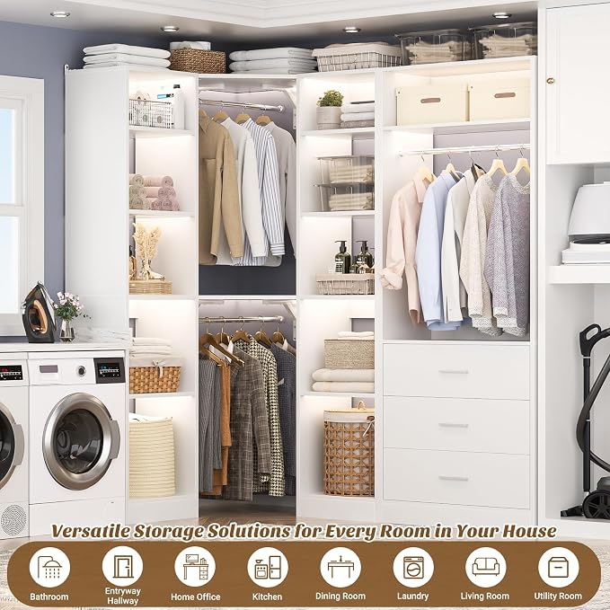 Corner Closet System with 3 Drawers, Corner Closet Organizer System with 13 - Image 5
