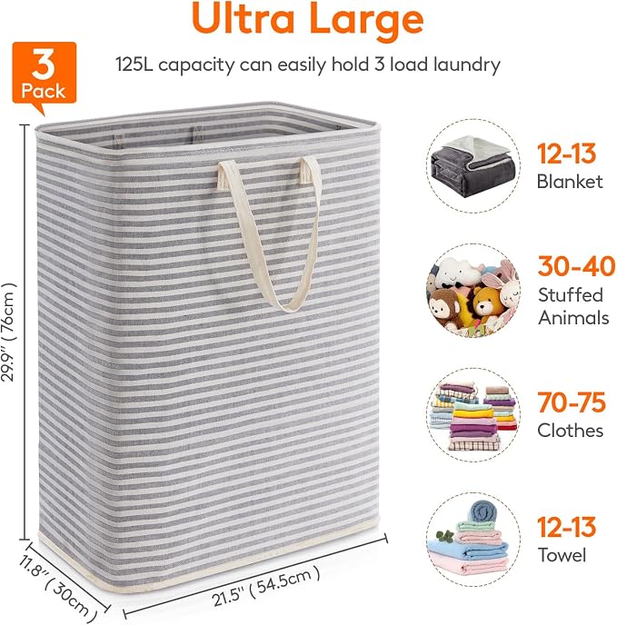 Lifewit 3 Pack Laundry Hamper Large Collapsible Laundry Baskets, Freestanding - Image 3