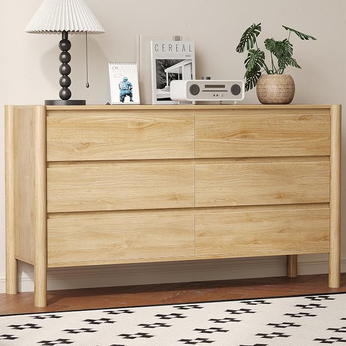 Dresser for Bedroom with 6 Drawers, Wooden TV Stand, Closet Clothes Organizer by ROMMAK