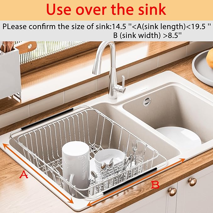 Stainless Steel Dish Drying Rack, Expandable Fruit & Vegetable Drain Rack over - Image 7