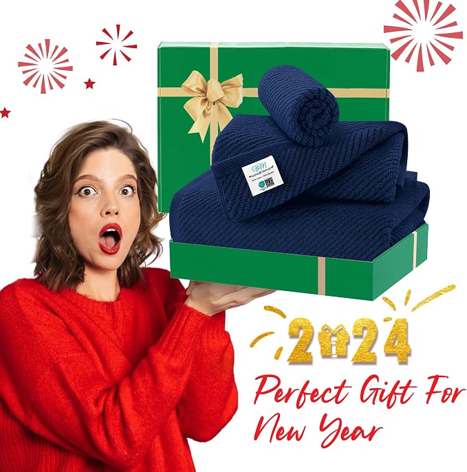 Blue Towels Set for Bathroom, Luxury 3 Piece Gift set, 100% Cotton | Quick Dry - Image 5