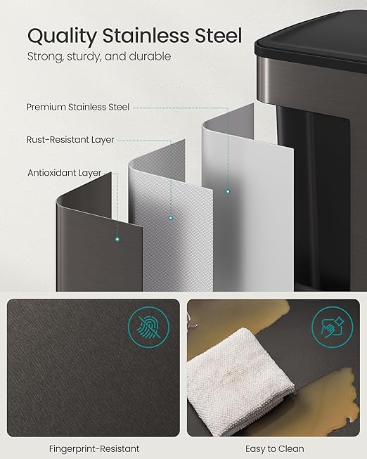 SONGMICS Trash Can, 2 x 8 Gallon Dual-Compartment Garbage Can - Image 7