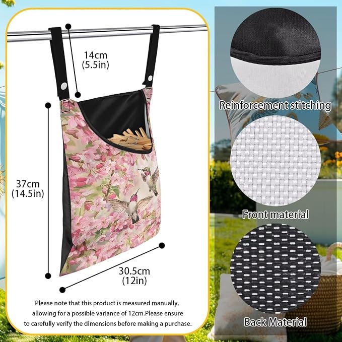 Hummingbird and Cherry Blossom Clothes Pin Hanging Bag, Clothes Pin Hanging Bag - Image 6