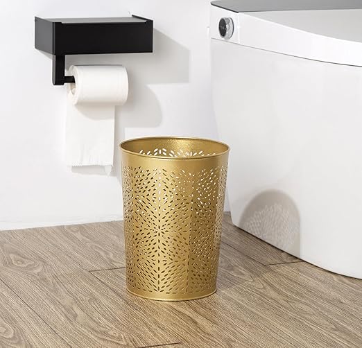 Small Gold Metal Trash Can Wastebasket, Decorative Hollow-Out Garbage Can Waste - Image 2