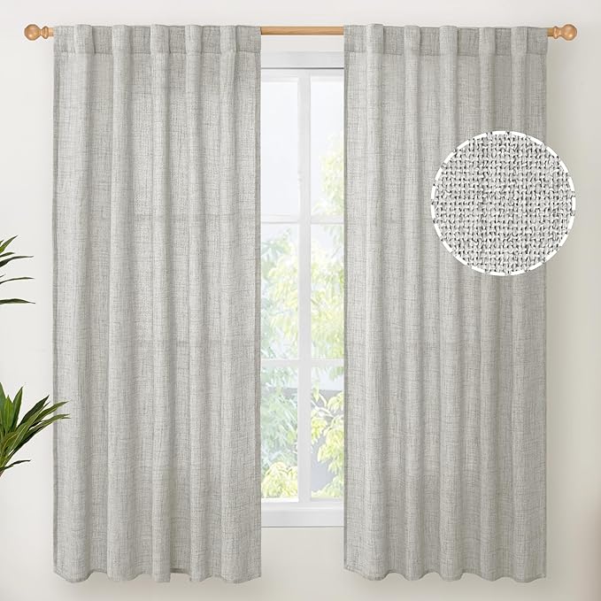 YoungsTex Light Grey Linen Curtains 63 Inch Length by YoungsTex