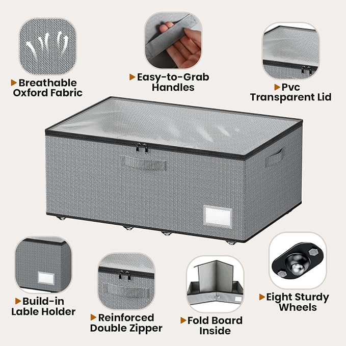 Underbed Storage with Wheels, 2 Pack Under Bed Storage Containers with Clear - Image 3