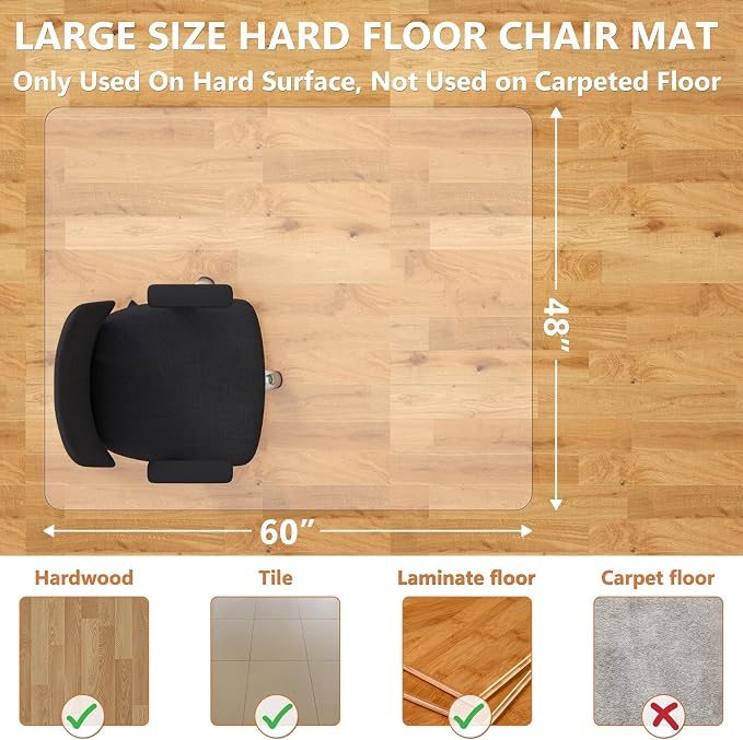 Large Office Chair Mat for Hardwood Floor- 48'' x 60'' Clear Chair Mat for Hard - Image 3