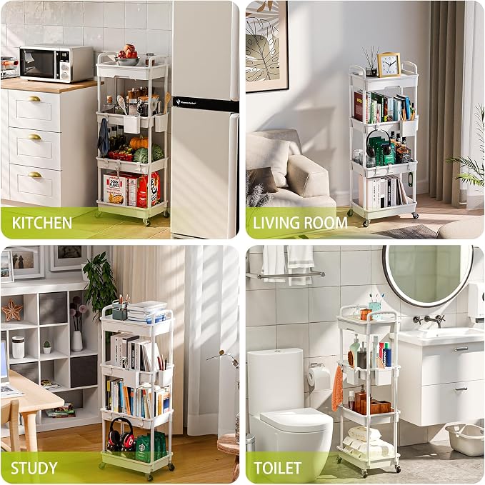 4 Tier Rolling Cart Organizer, Art Craft Diaper Bedside Snack Laundry Room - Image 6