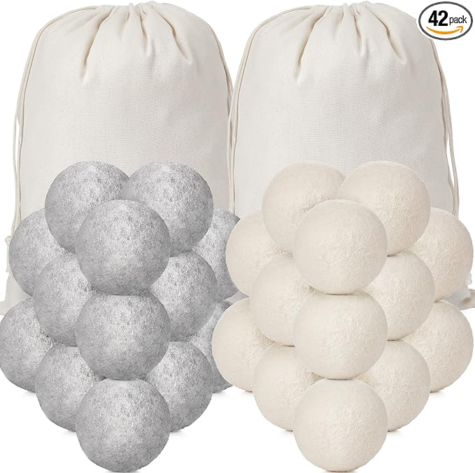 42 Pieces Wool Dryer Balls Set 40 Reusable Wool Balls by Roowest