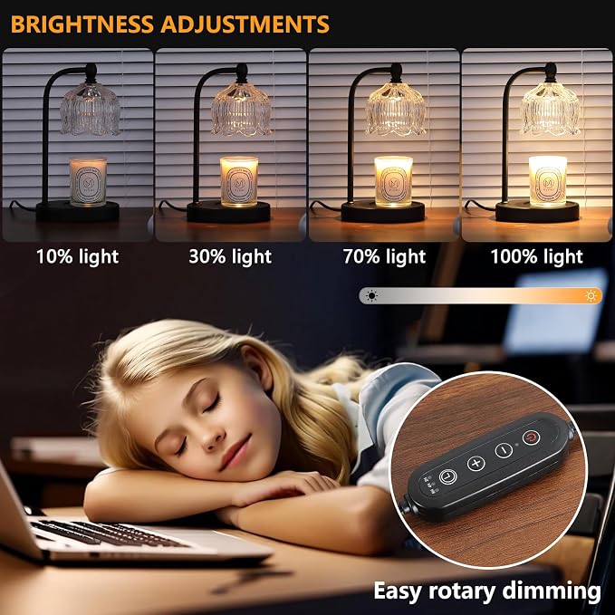 Black Candle Warmer Lamp with Timer and Dimmer, Flameless Wax Melt Warmer - Image 3