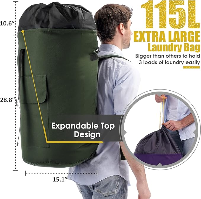Laundry Bags Extra Large Heavy Duty, 115L Laundry Backpack, Sturdy Laundry Bag - Image 3