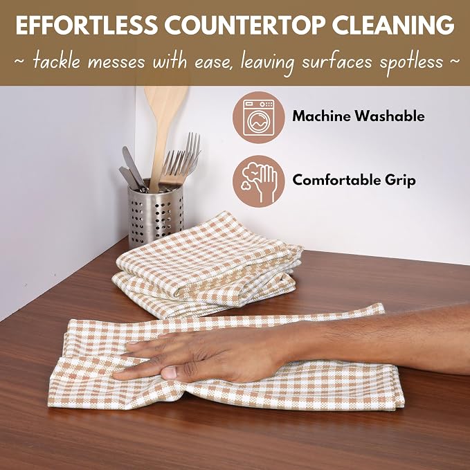 Native Fab Gingham Check Kitchen Dish Towels 16"x26" Set of 12-100% Cotton Mini - Image 3