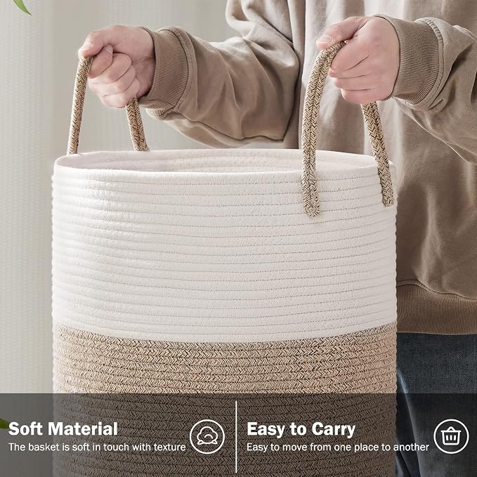 YOUDENOVA Woven Rope Laundry Hamper Basket, 58L Tall Laundry Basket, Baby - Image 3