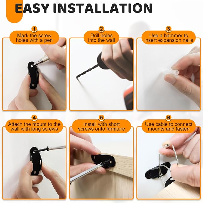 10 Pack Furniture Wall Anchors for Baby Proofing, Anti Tip Furniture Anchors - Image 7