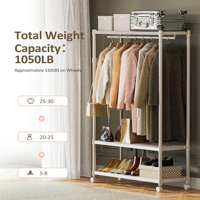 IZEUK Heavy Duty Rolling Garment Rack Wire Clothes Rack - Image 6