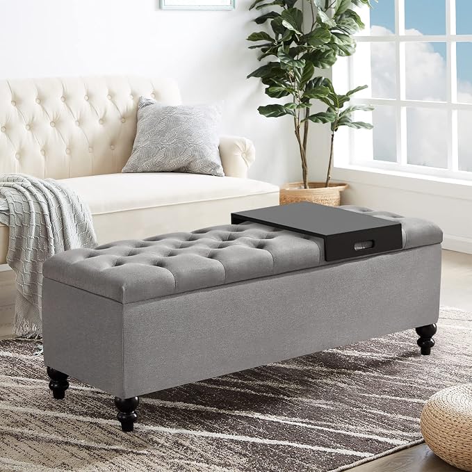 Storage Ottoman 50.2 Inches Upholstered Fabric Storage Ottoman Bench，Button - Image 7